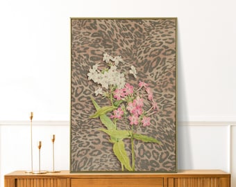 Leopard Print with Cheetah and Retro Flowers, Vintage Girly Wall Art, Trendy Preppy Decor for Bedroom or Apartment, Perfect Gift for Decor