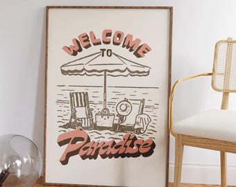 Stampa costiera - Arte murale estiva - Stampa oceanica - Decorazione per casa sulla spiaggia - Decorazione murale per appartamento - Regalo per illustrazione surfista - Girly Dopamine Art