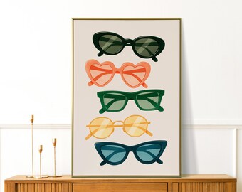 Colorful Sunglasses Wall Art - Girly Print - Preppy Bedroom Decor - Hot Girl Aesthetic Poster - Trendy Wall Decor - Nursery Illustration