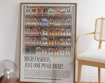 Vintage Heels Print - Retro High Heels Wall Art - Chic Preppy Fashion Decor - Girly Gift Poster for Apartment or Bedroom Decor - Y2K Decor