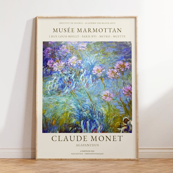 Claude Monet Print - Agapanthus Botanical Painting - Large Vintage Wall Decor - Purple Flower Wall Art for Living Room and Office Wall Gifts