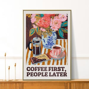 Retro Coffee Print - Cute Coffee Painting - Coffee Lover Wall Art - Trendy Cafe Decor - Barista Poster - Apartment Decor - Coffee Bar Sign