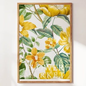 Arte de parede de mercado de flores vintage - impressões botânicas amarelas para sala de estar ou arte de parede de escritório - presentes para casa e aniversário