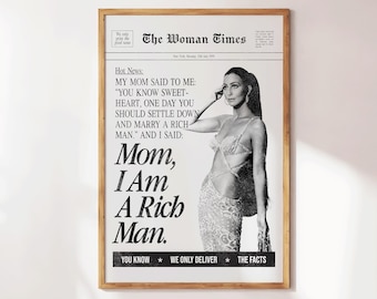 Mama I&#39;m A Rich Man Print - Iconic Cher Art - New Yorker Retro Decor - Vintage Newspaper Girly Wall Art - Trendy Preppy Apartment Gift