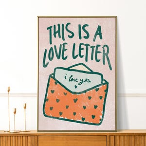 Arte de parede com carta de amor - Decoração moderna para o Dia dos Namorados - Presente romântico para casais - Impressão de coração - Galeria de arte de I Love You Valentine