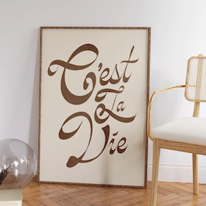 C&#39;est La Vie Wall Art Print - French Quote Typography Poster - Vintage Parisian Aesthetic Decor - Preppy Apartment - Quirky French Decor