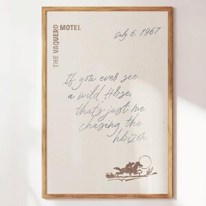 Arte de pared romántico de vaqueros - Impresión de letras de motel - Decoración retro del oeste - Estética del salvaje oeste - Regalo de apartamento de moda - Impresiones para el hogar preppy