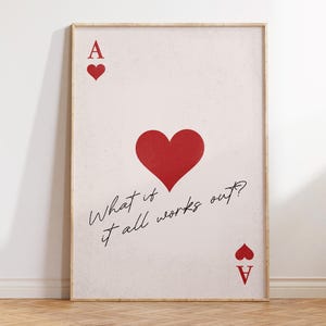 Asso di Cuori – Decorazione murale "E se tutto funzionasse?", stampa di carte da gioco alla moda per un arredamento preppy Y2K o un regalo retrò unico.