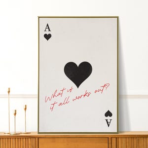 Hartenaas – muurkunst 'What If It All Works Out', trendy speelkaartprint voor preppy Y2K-kamerinrichting of een uniek retrocadeau