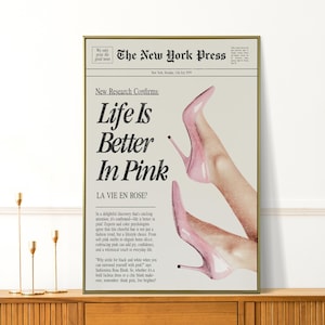 Póster La vida es mejor en rosa, póster estético de tacones rosas para mujeres, póster estético de moda femenina para sala de estar o dormitorio, chica vintage