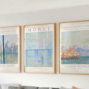 Set of 3 Wall Art - Claude Monet Print Gallery Wall Set - Vintage Ocean Landscape Wall Art for Living Room & Office Decor - Pastel Painting