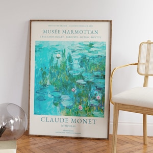Claude Monet Print - Waterlilies Pond Poster - Vintage Blue Landscape Wall Art - Nature Painting for Living Room and Office Wall Gifts