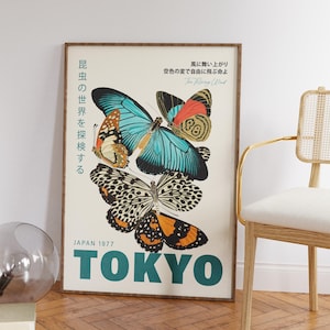 Schmetterling Japanisches Poster - Vintage Tokyo Ausstellungsdruck 1977, Klassische Wandkunst Inspiriert von japanischem Design & Schmetterlingsthemen
