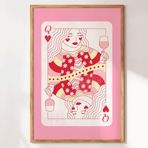 Queen of Hearts Print - Feminist Wall Art - Playing Card Trendy Decor - Preppy Bedroom Apartment Art - Y2K Maximalist Aesthetic Gift Girls