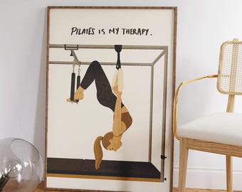 Pilates es mi terapia - Arte de Pilates - Arte mural de Pilates - Decoración de estudio de Pilates - Entrenador de Pilates - Arte fitness femenino - Regalo de princesa de Pilates