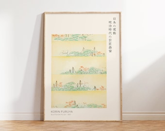 Impressão japonesa vintage da natureza por Korin Furuya - Grande pintura de arte de parede da natureza para decoração de sala de estar e escritório - Japandi e Wabi Sabi Wall