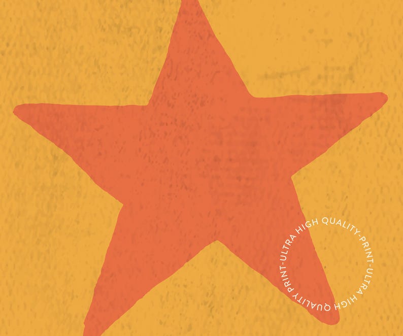 Retro Hand Drawn Star Wall Art, Yellow Wall Art, Yellow Stars Print