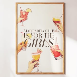 Margarita Club – Retro Bar Cart Art & Vintage Kitchen Prints, Perfect for Cocktail Lovers, Trendy Dining Room Decor for Girl Cliques
