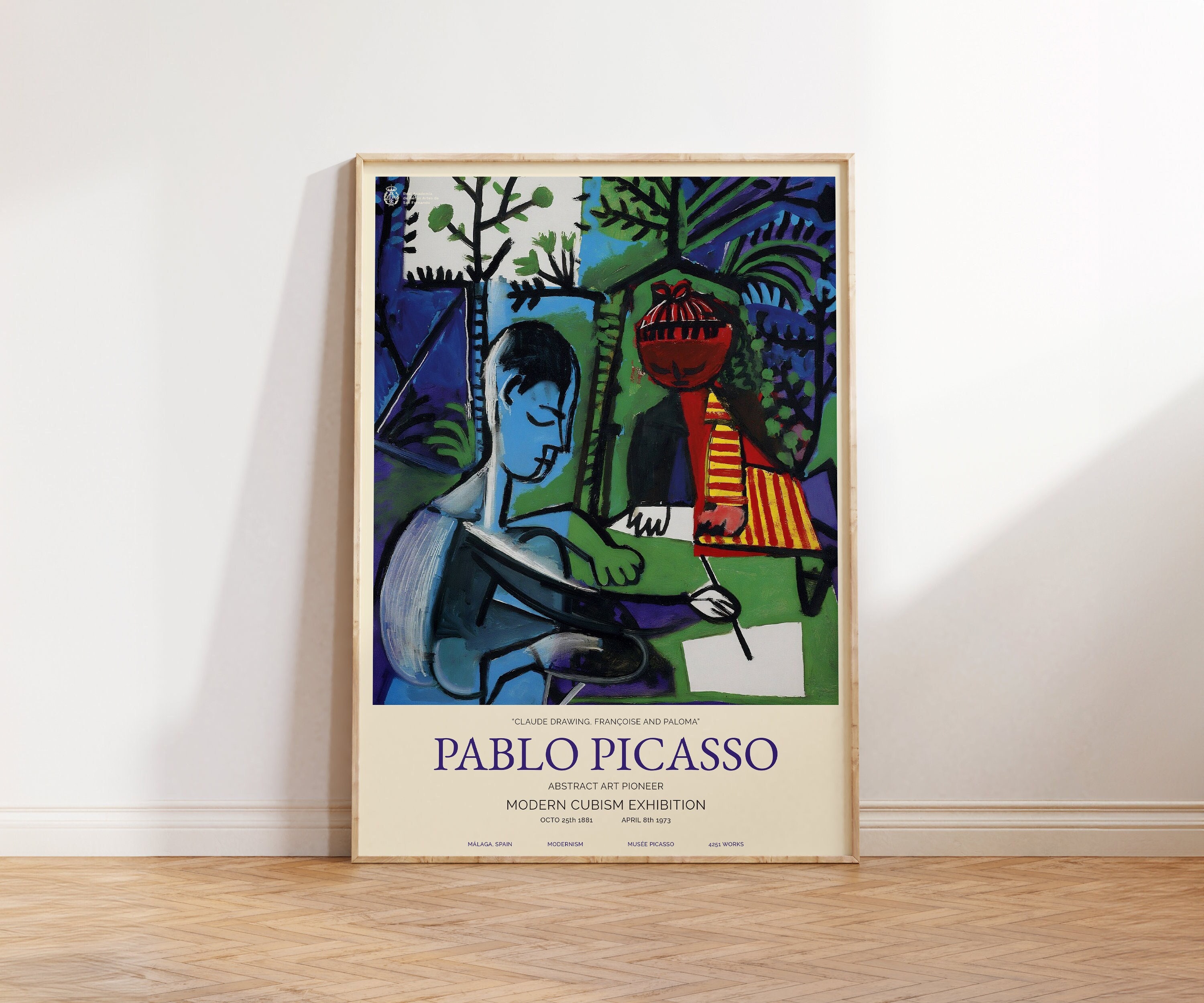 パブロ ピカソ プリント - 抽象的な青い絵画の壁アート - リビングルームとオフィス用のモダンな有名な絵画 - 大きなレトロなホームギフトポスター  - Etsy 日本, image size:3000x2500