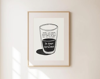 Impresión de vaso medio lleno - Póster con cita motivacional - Arte de autocuidado - Decoración de salud mental - Decoración de pared minimalista - Arte inspirador sobre dopamina