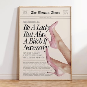 Be A Lady But also A Bitch Print - grappige feministische muurkunst - New Yorker retro print - tijdschrift trendy preppy appartement decor - girly cadeau