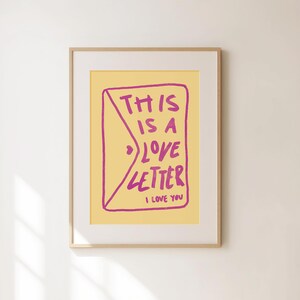 Arte de parede com carta de amor - Decoração moderna para o Dia dos Namorados - Presente romântico para casais - Impressão de coração - Galeria de arte de I Love You Valentine