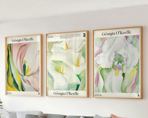 ジョージア・オキーフのウォールアート 3 枚セット - ホワイト ピンク