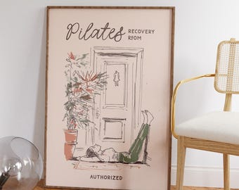 Pilates Recovery Room, Funny Pilates Poster, Bathroom Wall Art, Retro Pilates Wall Art, Pilates Studio Decor, Gift for Pilates Lover
