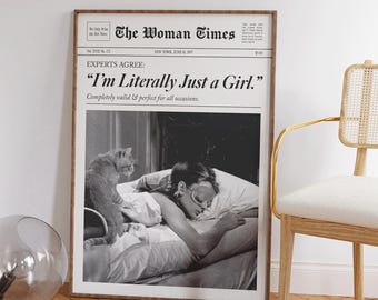 Ich bin nur ein Mädchen Wandkunst - New Yorker Wandkunst - Girly Dekor - Preppy Wohnung Dekor - Feministischer Druck - Girly Wandkunst - Zeitungsdruck