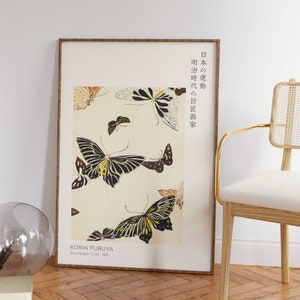 Japanese Butterfly Print by Korin Furuya - Large Abstract Wall Art Painting for Living Room & Office Decor - Japandi and Wabi Sabi Wall