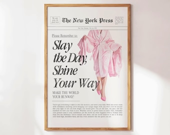 Slay The Day Poster, Pink heel Aesthetic Poster for Women, Women Fashion Aesthetic Poster for Living Room or Bedroom, Vintage Girl
