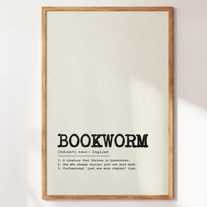 Minimalist Bookworm Art Funny Modern Book Print, Cozy Book Nook & Trendy Apartment Decor Perfect Gift for Book Lover, Book Art