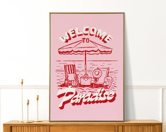 Stampa costiera - Arte murale estiva - Stampa oceanica - Decorazione per casa sulla spiaggia - Decorazione murale per appartamento - Regalo per illustrazione surfista - Girly Dopamine Art