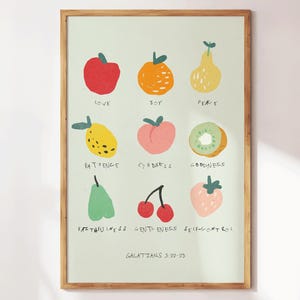 Fruit of the Spirit Print - Christian Wall Art - Minimalist Bible Quote - Retro Faith Decor - Aesthetic Christian Gift Idea