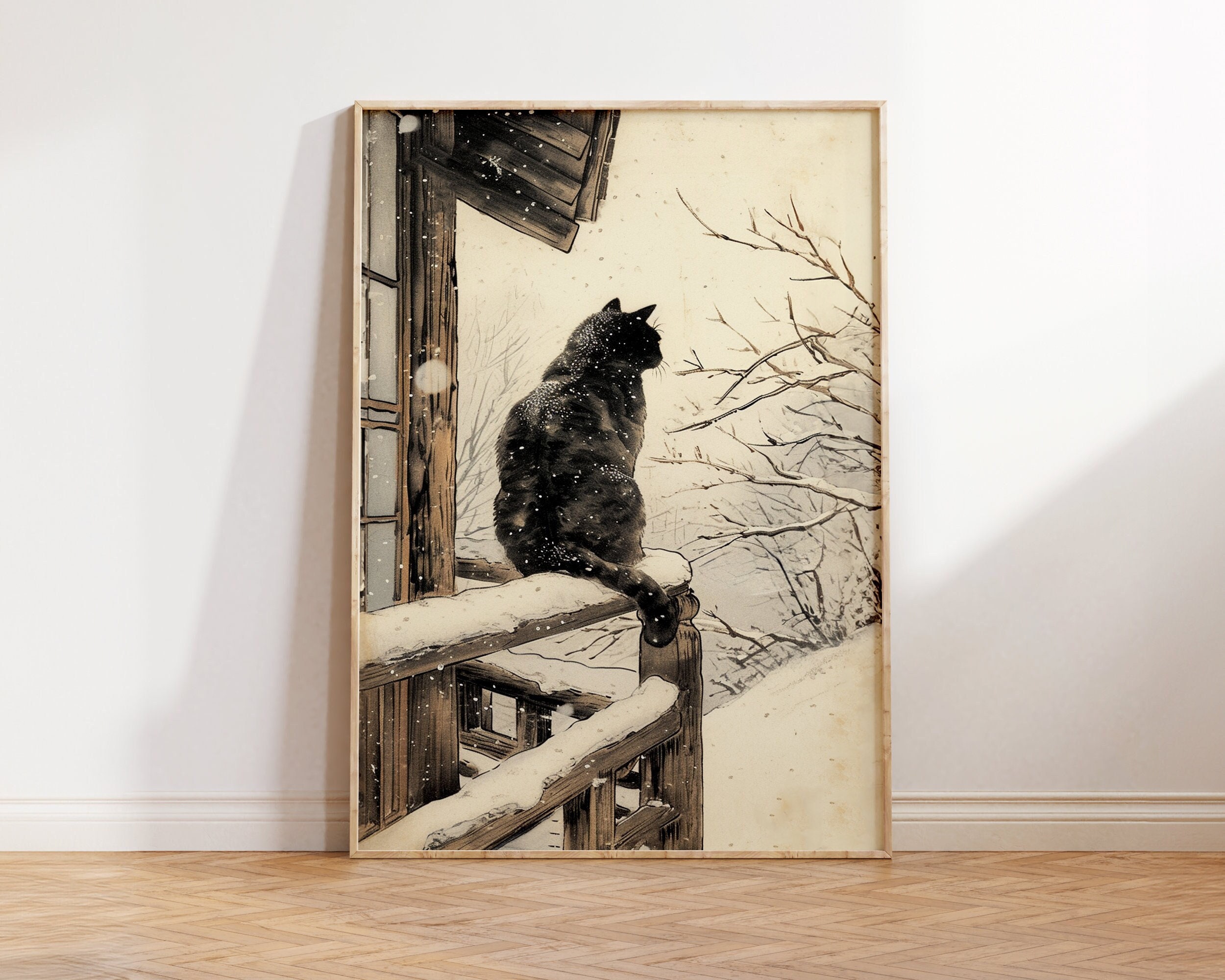 絵画　【壁掛け　Atukoさん】　THE cats Set of 3 Wall Art - Large Japanese Woodblock Cat Triptych Wall Art