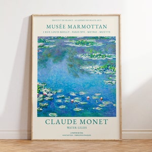 Claude Monet Print - Waterlilies Pond Poster - Vintage Blue Landscape Wall Art - Nature Painting for Living Room and Office Wall Gifts