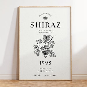 ヴィンテージワインキッチンプリント - シラーズ素朴なワインウォールアート - リビングルームやオフィスの壁アートに最適なモダンなファームハウス装飾