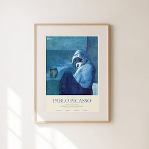 Pablo Picasso Print - Blue Crouching Woman Wall Art - Modern Blue Depression Famous Painting for Living Room - Large Poster for Home Gifts