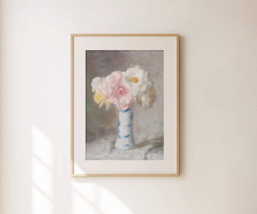 Cottage Core Roses Vase Print - Large French Landscape & Flower Wall ...