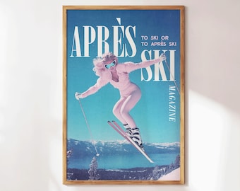 Retro Après Ski Wall Art - Vintage Ski Magazine Cover - Winter Wall Art - Retro Apartment Decor - Girly Ski Poster - Cozy Aesthetic