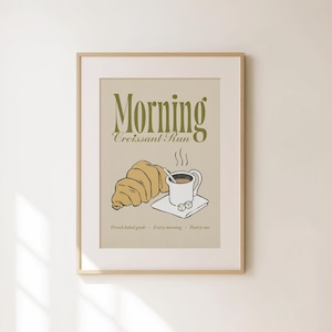 Vintage croissant print - retro keuken kunst aan de muur - koffiebar kar decor - pantry decor - eetkamer muur decor - leuk cadeau voor bakkers