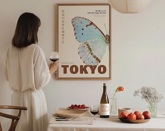 Blue Butterfly Japanese Poster – Vintage Tokyo Exhibition