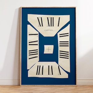 Trendy Vintage Poster – Cartier Clock Wall Art, Luxury Brand Decor for Living Room, Classic European Aesthetic & Designer Prints