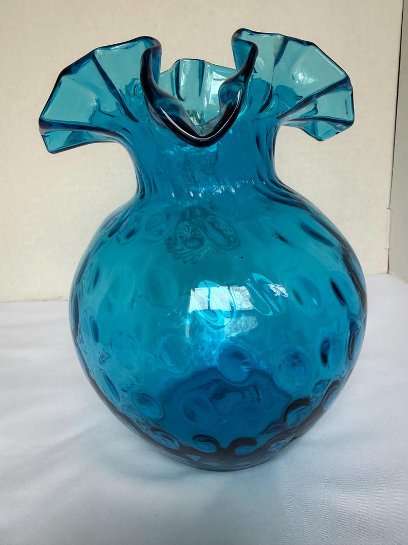 Fenton Blue Optic Coin Dot Ruffled Art Glass Pitcher - Etsy