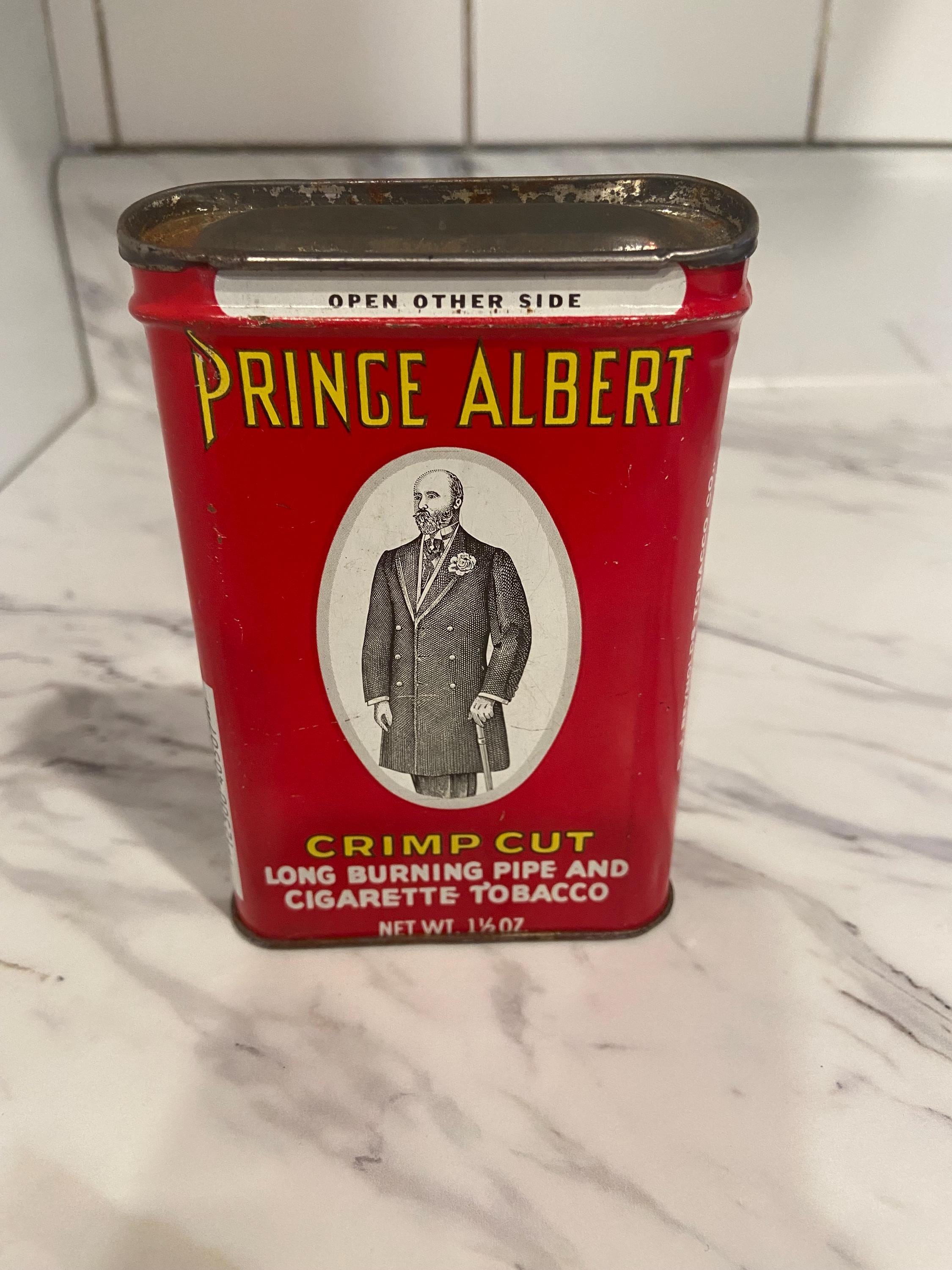 prince albert pipe tobacco near me Crimp Cut Long Burning and Cigarette 1 1/2oz. Tin Prince Albert Luxury Pouch Pipe