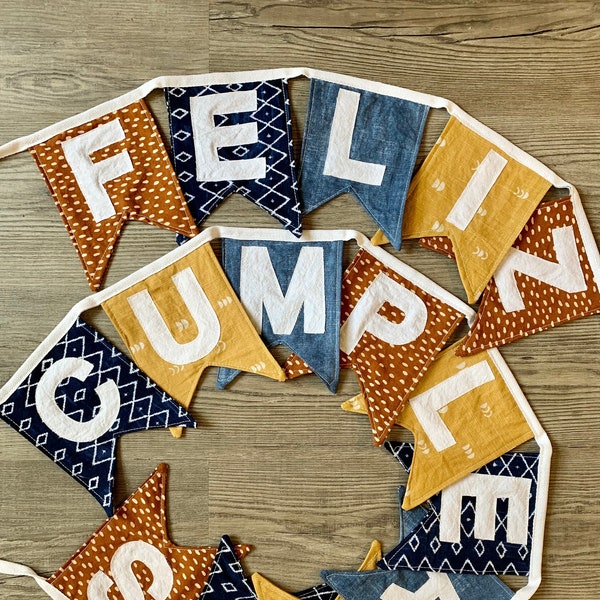 Custom Fabric Feliz Cumpleaños Happy Birthday Bunting Banner- Sustainable Reusable Decor, Handmade Party, Free Shipping