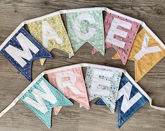 Custom Fabric Name Banner- Sustainable Decor, Nursery Decor, Shower Decor, Business Sign, Photo Prop, Handmade Dorm Decor, Free Shipping