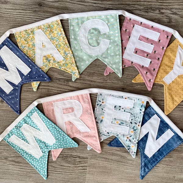 Custom Fabric Name Banner- Sustainable Decor, Nursery Decor, Shower Decor, Business Sign, Photo Prop, Handmade Dorm Decor, Free Shipping