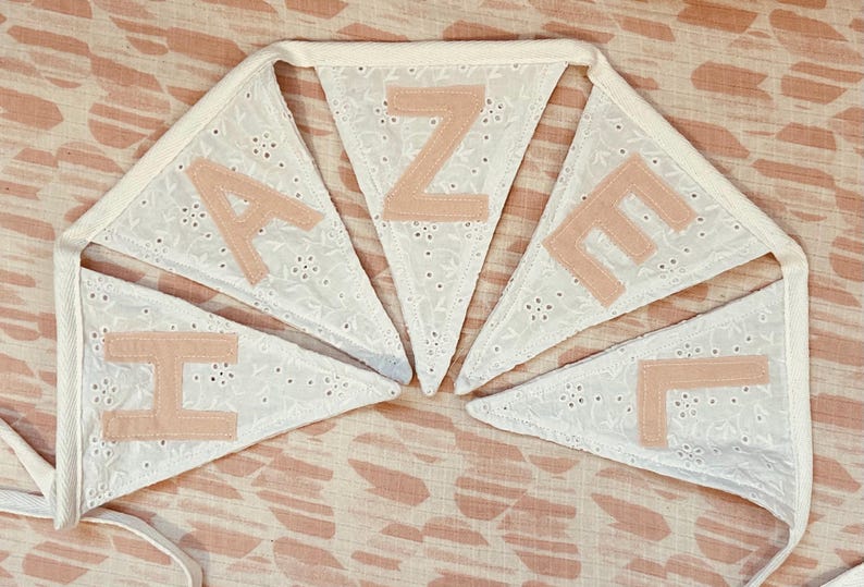 Custom Eyelet Fabric Name Banner, First Birthday Bunting, Simple ...