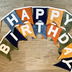 Custom Fabric Happy Birthday Banner, Fabric Happy Birthday Bunting Sustainable Reusable Decor, Handmade Party, Free Shipping image 5